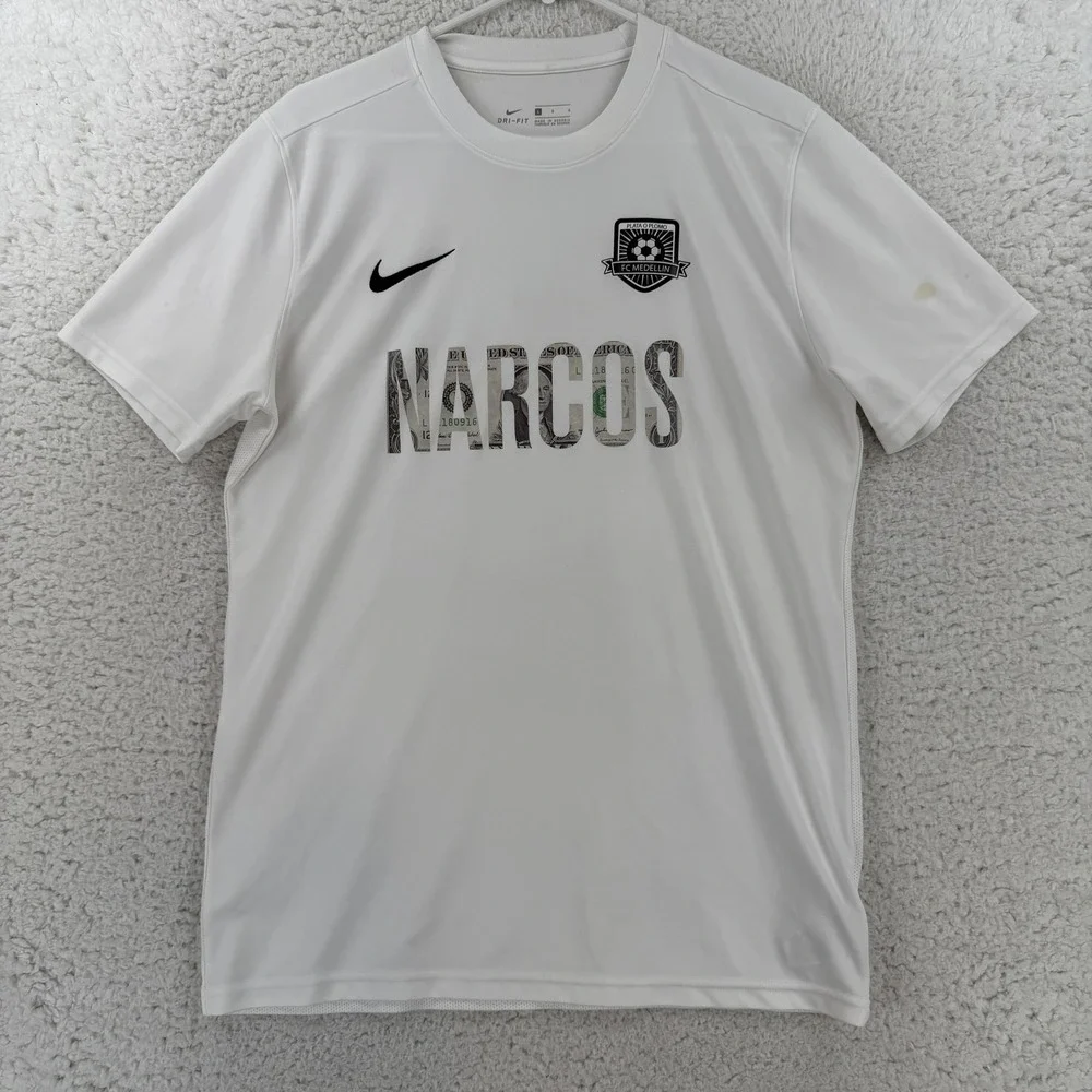 Nike Narcos FC Medellin Shirt Mens Large White Soccer Jersey BV6708-100